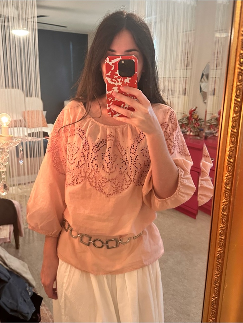 Women’s Embroidered Peasant Blouse in Dusty Rose